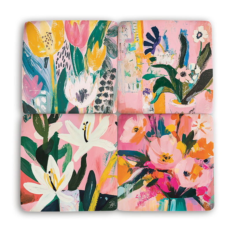 DWBH Homewares Floral Coaster Resin Set 4