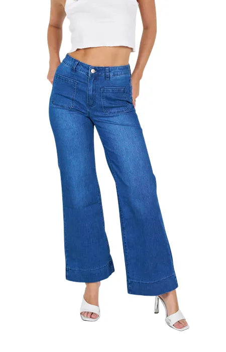 Wakee Blue Wide Leg Jeans With Front Feature Pockets 7145