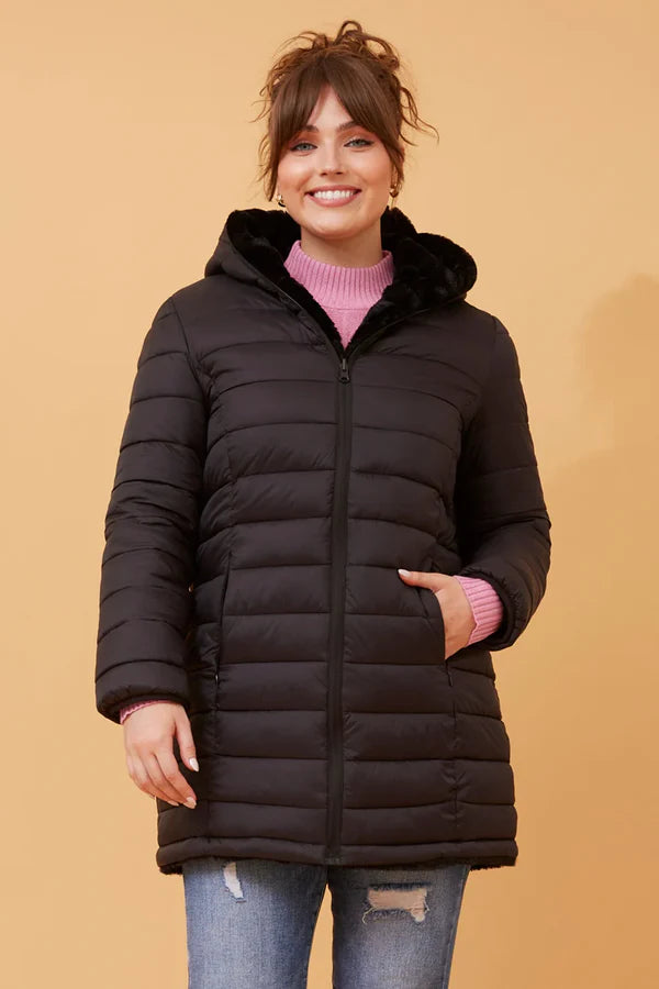 Black Long sleeved puffer jacket with hood