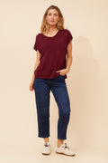 Caroline Morgan Jobeth Solid Knit Top - Red Dahlia
