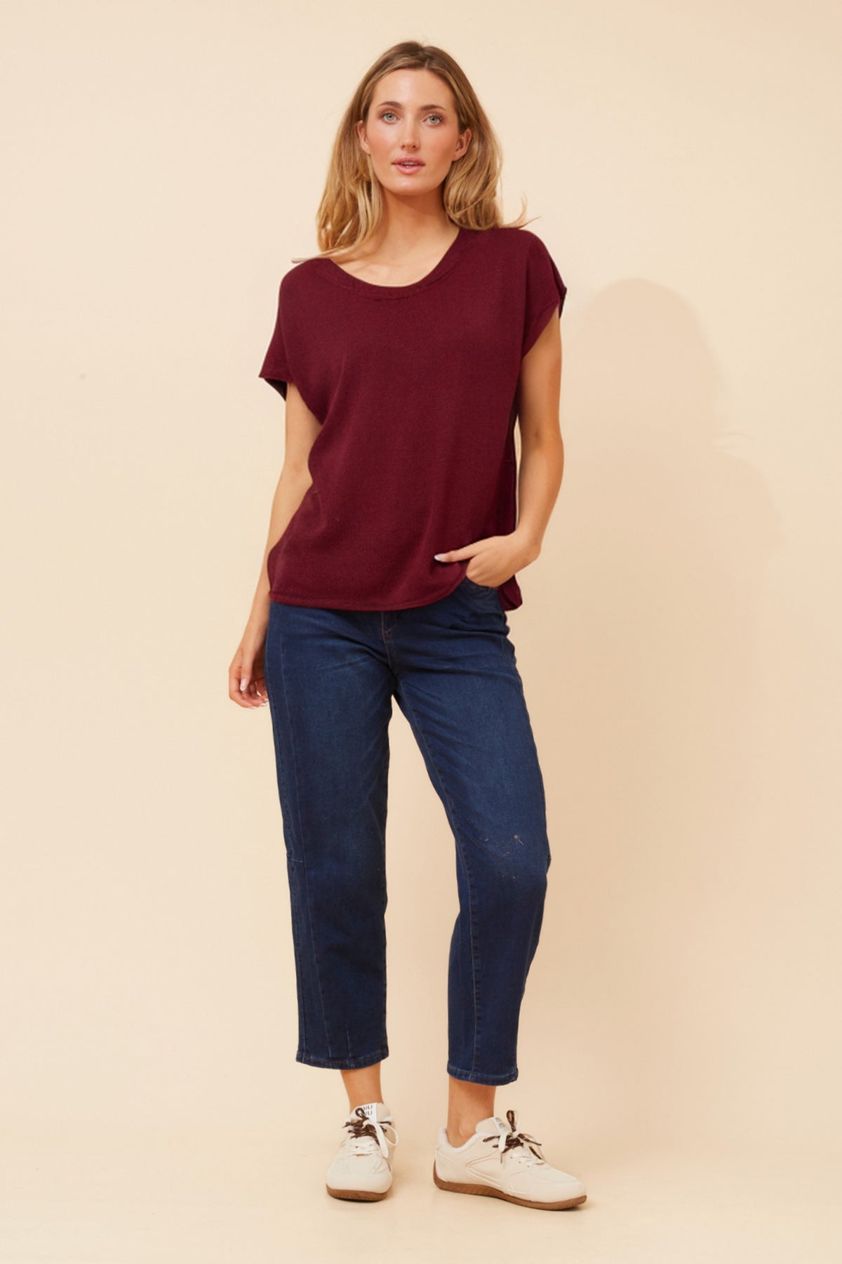 Caroline Morgan Jobeth Solid Knit Top - Red Dahlia