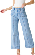 Wakee Washed Blue Wide Jeans With Feature Pockets & Seam 3089