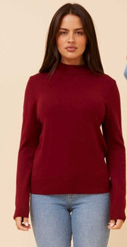 Burgundy jersey knit turtleneck sweater