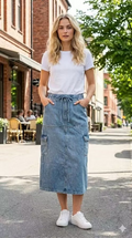 Wakee Denim Cargo Midi Skirt