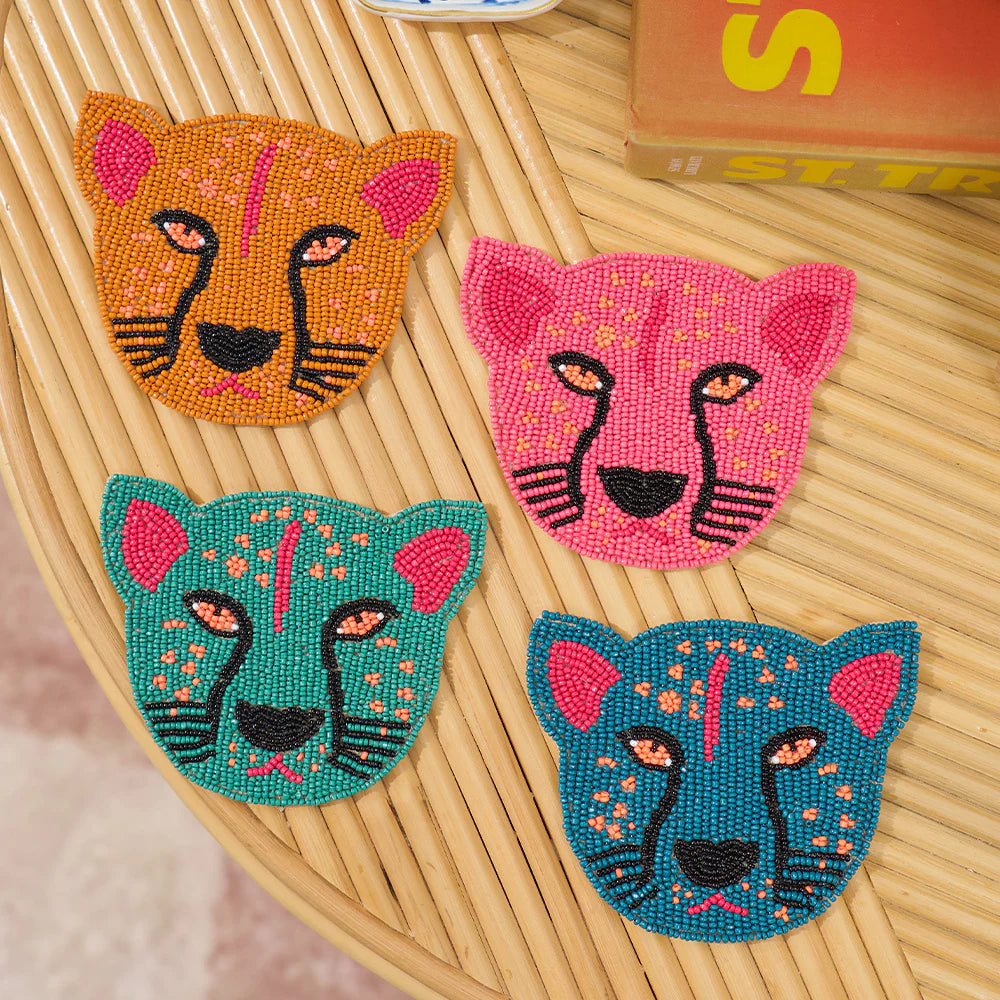 Hand Beaded Cheetah Coasters - set of 4