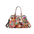 Handcrafted Genuine Leather Floral Patchwork Tote Bag