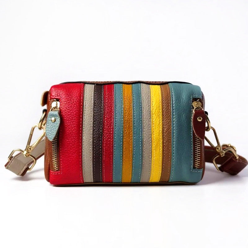 Genuine Leather Rainbow Stripe Crossbody Bag